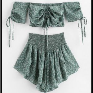 Zaful Off Shoulder Cinched Floral Set